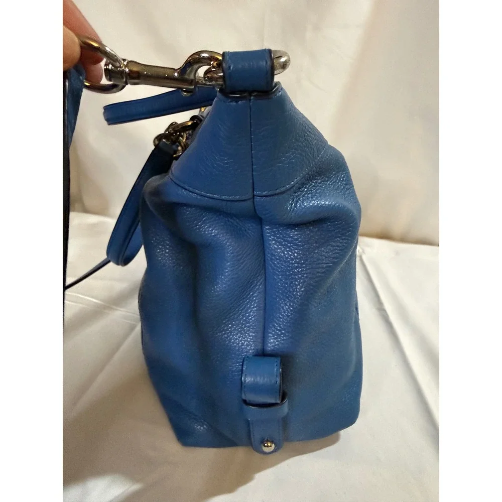Coach Blue Pebbled Leather Satchel Bag and Matching Wallet Set with Charm